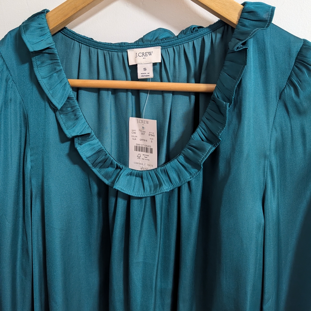 J. Crew Women's Green Ruffle Top - Picture 4 of 7